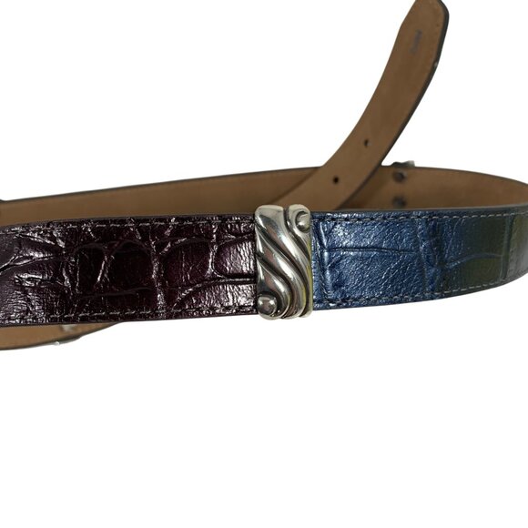 BRIGHTON Colorblock Leather Belt Croc Embossed Silver Accents Size 38 Western - Picture 5 of 10